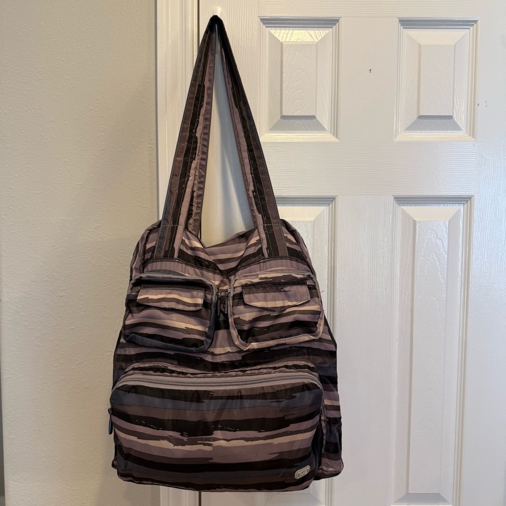 Lug Puddle Jumper Packable Tote Bag Carry-on Strap Cabin Luggage Grey Stripes